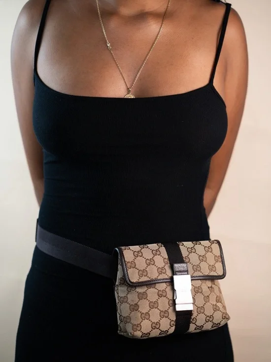 Gucci Tan & Brown GG Canvas Belt Bag with Metal Clasp - Picture 7 of 8